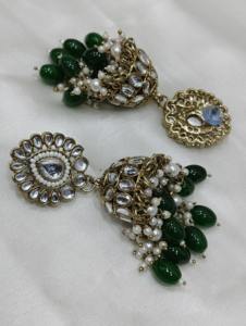 Ensemble de collier ras du cou fantaisie en or massif plaqué or avec perles, bijoux ethniques de mariage, imitation bijoux, boucles d'oreilles, Maang Tikka - Product Image 2