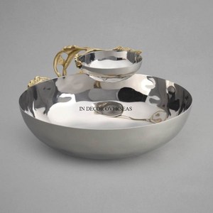 Most Selling High Demanding Heavy Duty Metal <b>Silver</b> Color Shiny Mirror Polished With Gold Plated Unique Designer Serving Bowls - Product Image 1