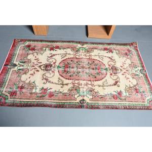 Tapis Kilim Oriental Beige Rouge Laine 3.6 X 6.5ft Turc Grande Surface Rectangle Tapis Latex 10mm Patchwork pour Couloir Chambre Décor - Product Image 3