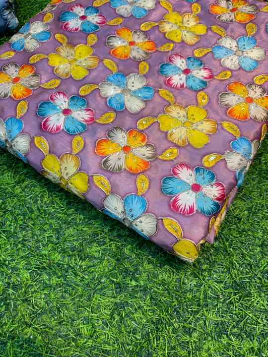 Raghuveer Creation Soft Lightweight Heavy Embroidered Chinon Fabric for Girls' Designer Blouses Dresses for Lining Upholstery
