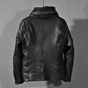 Peau de vache en cuir véritable moto veste Slim Style hommes noir Vintage épais imperméable coupe-vent - Product Image 3