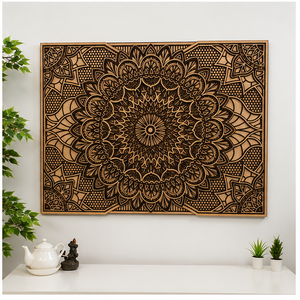 Traditional Japandi Wooden <b>Wall</b> Art Rectangle Handmade Decor Medium Size Home Decoration Dark Brown <b>Frame</b> - Product Image 3