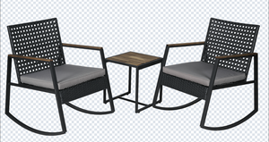 BeNK Bistro Ensemble de meubles d'extérieur modernes en rotin PE, dessus de table en acacia à bascule, 3 pièces, hôtels de cour à cadre en acier enduit de poudre - Product Image 2