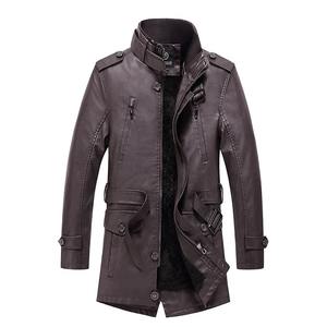 Chaqueta de moto para hombre, abrigo largo ajustado para hombre, chaquetas de PU con cuello, abrigo de cuero a prueba de viento con cremallera para invierno y otoño - Product Image 3