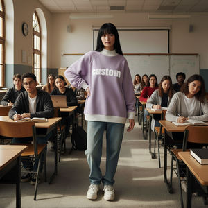 Mujeres invierno nuevo diseño pulóver lavado frente sólido Sigma Nu manga larga de gran tamaño cuello simulado polar Spandex/algodón tejido - Product Image 4