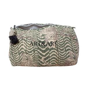 Bohemian Eco-Friendly Cotton <b>Quilted</b> Zipper <b>Makeup</b> <b>Bag</b> Pouch Set Tassel Pattern Water Resistant Lightweight Large Capacity - Product Image 5