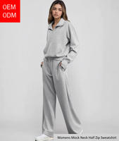 Ensemble deux pièces pour femme : sweat-shirt à col montant et demi-zip, haut à manches longues et pantalon large pour l'automne, décontracté ou pour l'entraînement