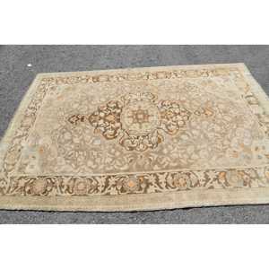 Grand tapis vintage 5,6x8,6 pieds, tapis oriental turc en laine beige - Product Image 4