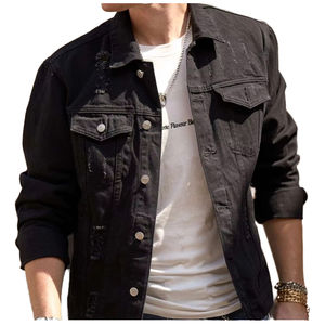 Chaqueta Casual de Mezclilla para Hombre, Diseño de Chaqueta Vaquera, 100% Algodón, Color Negro Liso, Logotipo Personalizado, Nueva Colección de Otoño - Product Image 1