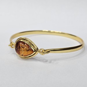 AA Quality Handmade 925 Sterling Silver <b>Gold</b>-Plated Teardrop Hasonite Gemstone Fashion Style Unique Adjustable Bangle - Product Image 5