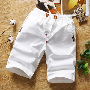 Pantalones cortos blancos de algodón para hombre, Bermudas informales, pantalones cortos ajustados de verano con cordón, uso diario, Pantalones suaves al tacto y cómodos - Product Image 1