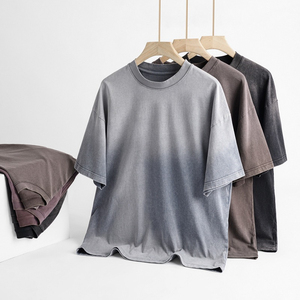 Custom Men's 100% Cotton Crew Neck Heavyweight Acid Wash <b>Tshirt</b> Distressed Vintage T Shirt with French Terry Knitted Fabric - Product Image 2