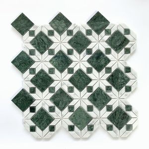 Flower Green White Marble Mosaic <b>Tile</b> Polished/Honed Modern Interior Wall 8mm Thick Water Resistant Eco-Friendly Hastone 5 Year - Product Image 3