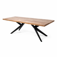 Table à manger en bois massif Akku Arts |   Conception industrielle à pieds en X |   Pliable et fait main |   Finition antique |   Meubles de maison sous garantie 3 ans