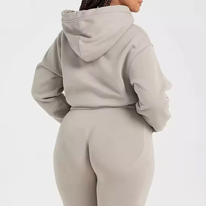 Sudadera con capucha para mujer, Top corto con cremallera completa de manga larga de algodón con estampado de logotipo personalizado, éxito de ventas - Product Image 3