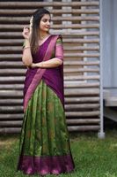 Designer de luxe Kanjiveram Soie Half Lehenga Saree pour les femmes de mariage et de fête disponible au prix de gros