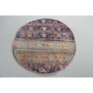 Alfombra Redonda Vintage de 37x3.8 pies, Azul Turco, Patchwork de Lana, Respaldo de Látex Ecológico - Product Image 2