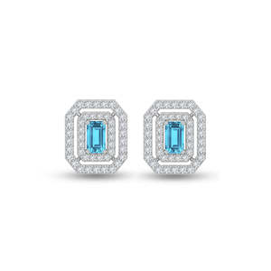 Pendientes Elegantes Plateados con Diamantes de Corte Esmeralda y Corte Pera, Oro de 18K, Forma Geométrica, Joyería Moderna para Compromiso - Product Image 1