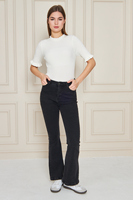 Blusa de punto acanalado de manga corta con volantes para mujer, cómoda y elegante, transpirable, de alta calidad