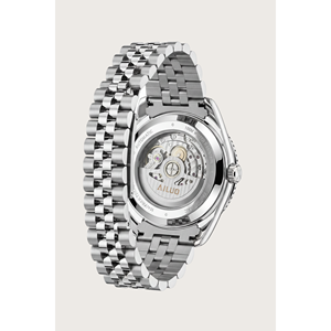 Montre automatique Ailuo Arctic Frost entièrement argentée avec cadran sport élégant, bracelet en cuir véritable et réserve de marche - Product Image 5