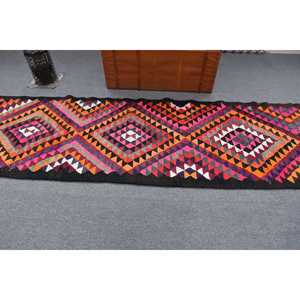 Alfombra Vintage de 3x11 pies, Alfombra Turca, Alfombra de Lana Ikat Roja - Product Image 2