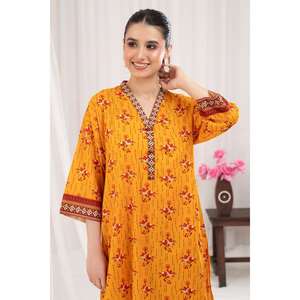 ชุดสูทผ้าลอน 2 ชิ้น สีมัสตาร์ดสำหรับผู้หญิง (แบบยังไม่เย็บติดกัน) - Product Image 2