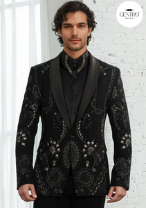 Traje Negro Bordado Entallado para Hombre para Fiestas, Eventos, Bordado Personalizado, Traje de Banquete de Boda para Hombre - Product Image 3