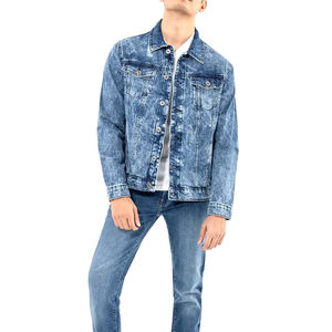 Nouvelle arrivée Veste en jean décontractée pour homme Coupe ajustée Mode d'hiver avec col montant Grande poche Couleur unie Capuche Logo avant - Product Image 1