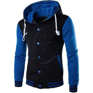 เสื้อแจ็กเก็ตกีฬาลำลองมีกระดุมสำหรับผู้ชาย, เสื้อกีฬาเบสบอลมีฮู้ดคอตั้งมีกระเป๋าเย็บปะสีตัดกัน - Product Image 5