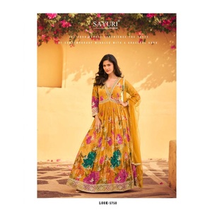 Venta directa, último vestido de diseñador Anarkali tradicional moderno, seda Chinon Real pesada para festivales de boda, indio pakistaní - Product Image 1
