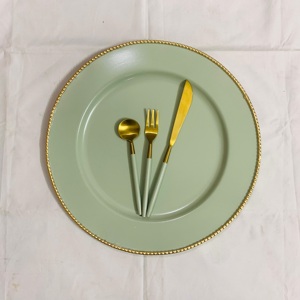 จานประดับขอบลูกปัดสีทองสำหรับงานแต่งงานจานตกแต่งอาหารสำหรับเสิร์ฟจานสีเขียวสำหรับชิ้นกลาง - Product Image 1