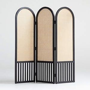 Elegant Wire Framed Room Divider Oval Shape Folding Privacy Screen for Home and Office Modern Rattan Cane Inspired Furniture - Product Image 3