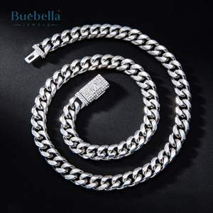 Cadena de eslabones cubanos de Miami de 10mm con letra inicial de Plata de Ley 925 chapada en oro de 14 quilates para hombres, joyería de moissanita - Product Image 3