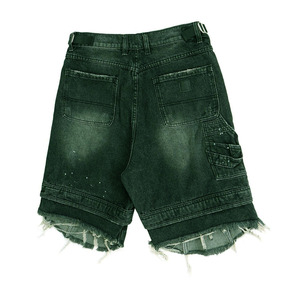 Pantalones Cortos Cargo de Algodón Lavado para Hombre, Cintura Media, Dobladillo Desgarrado, Estilo Casual Urbano, Color Sólido, Cierre de Botones, Largo Bermuda - Product Image 6