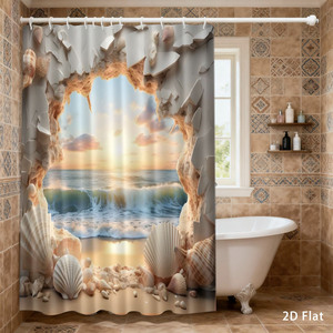 Custom Printed Waterproof Shower Shower <b>Curtain</b> for Bathroom Waterproof Polyester <b>with</b> <b>Hooks</b> - Product Image 1