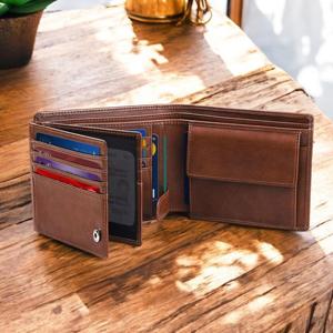 หนังม้าแท้สำหรับผู้ชายแบบสั้นพับสามทบ RFID ปลอดภัยหนังวัวแท้ไอเดียของขวัญวินเทจปรับแต่งสี LTW-0166โลโก้ได้ - Product Image 4