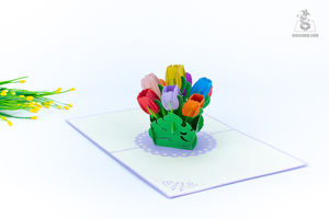 OEM Vente en gros Carte pop-up 3D multicolore Tulipes Carte de vœux en papier artisanal du Vietnam Impression offset - Product Image 2