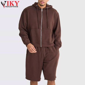 Highest Quality Custom Breathable <b>Men's</b> Zipper-Up <b>Hoodie</b> <b>And</b> <b>Short</b> <b>Sets</b> Quick Dry Training Wear <b>Hoodie</b> <b>Shorts</b> <b>Set</b> - Product Image 2