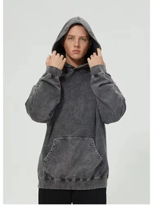 Sweat à capuche tendance pour homme, uni, délavé à l'acide, 100% coton, épaissi, style streetwear, hip-hop, vintage, surdimensionné - Product Image 3