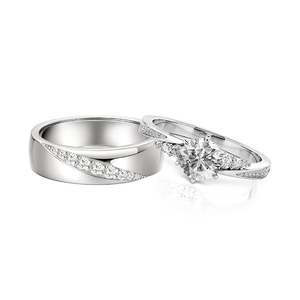 Juego de Anillos de Pareja Jeulia Classic Diagonal Twist en Plata de Ley - Product Image 1