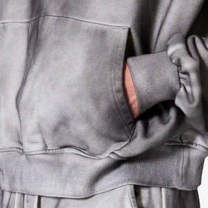 Vintage Acid Washed Thick Heavy Weight Custom Cropped <b>Hoodies</b> Stone Wash No <b>String</b> Disstressed Paint Splatter Sunfaded Hoodie - Product Image 6