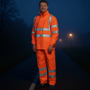 High Visibility Orange Rain Jacket with Reflective <b>Stickers</b> & Lights Prevent Invisibility in Low Light Conditions - Product Image 3