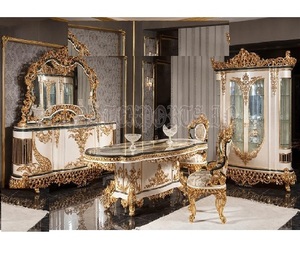 Juego de mesa de comedor de madera de teca de alta calidad, juego de mesa de comedor tallado de gama alta, muebles de comedor tallados de gama alta europeos - Product Image 1