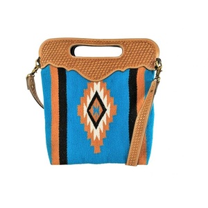 Bolso de mano con manta de sillín de estilo bohemio de cuero genuino con cesta, Asa mecanizada, cierre de cremallera, bolso de mano portátil, decoración de borlas - Product Image 1