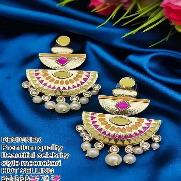Mlty coloured Meenakari Chandbalis Earrings for women & girls for party wear gift women and girls love jewellery item high