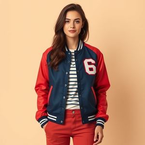 College Letterman Jacket: New Style, Wool <b>Body</b>, Leather Sleeves, Custom Logo <b>Patches</b>, Vintage Look, Snap Button, Thick Warm - Product Image 2