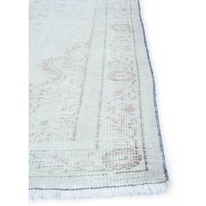 Tapis en laine noué à la main vintage ivoire Pae-1492 pour la maison, motif médaillon rectangulaire abstrait pour salon, couloir, entrée - Product Image 4