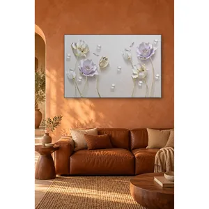 Impression sur toile Fida à l'aspect gaufré avec fleurs lilas et crème - Product Image 1
