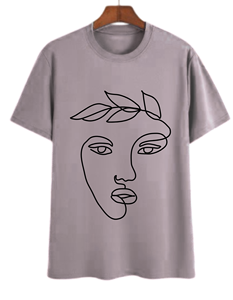 T-shirt rose à manches courtes pour homme avec imprimé visage abstrait style line art, col rond, coupe décontractée, 100 % coton tricoté - Product Image 5