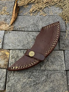 Juego Ulu de cuchillos de cocina de Chef de acero de Damasco hecho a mano, Funda de cuero, hoja fija única de alta calidad, hoja fija única, venta Ulu - Product Image 5